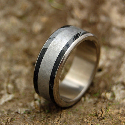 Every Knee Shall Bow | Men's Meteorite, Black M3 Titanium & Titanium Wedding Ring - Minter and Richter Designs