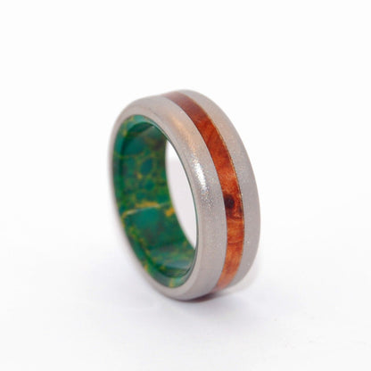 Evolve | Men's Egyptian Jade Stone, Thuya Burl Wood & Titanium Wedding Ring - Minter and Richter Designs