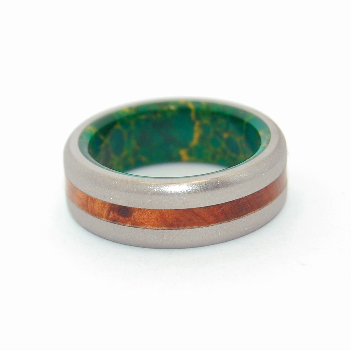 Evolve | Men's Egyptian Jade Stone, Thuya Burl Wood & Titanium Wedding Ring - Minter and Richter Designs