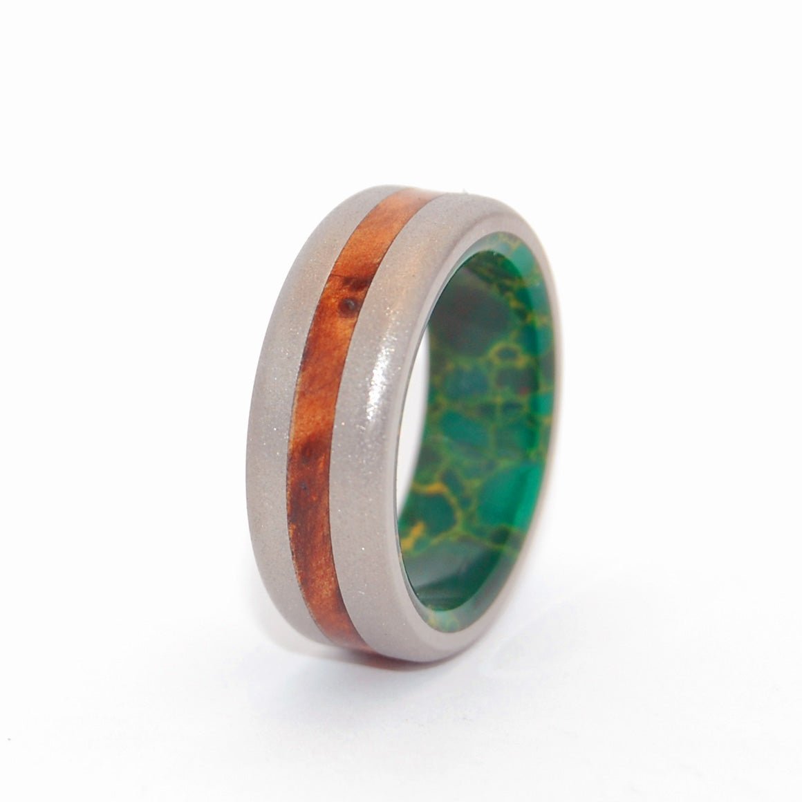 Evolve | Men's Egyptian Jade Stone, Thuya Burl Wood & Titanium Wedding Ring - Minter and Richter Designs