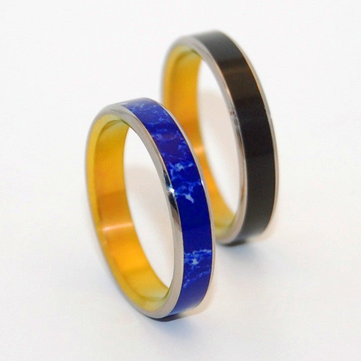 Eyes Of Stars | Onyx Stone & Sodalite - Unique Wedding Ring Set - Minter and Richter Designs