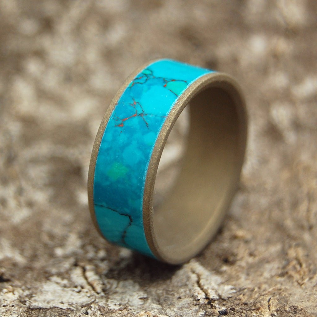 Falls Oasis | Men's Chrysocolla Stone, Bronze Anodizing & Titanium Wedding Ring - Minter and Richter Designs