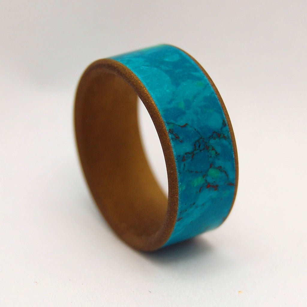 Falls Oasis | Men's Chrysocolla Stone, Bronze Anodizing & Titanium Wedding Ring - Minter and Richter Designs