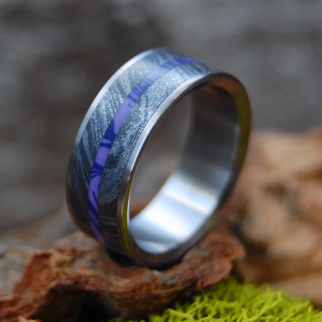 Fjord | Men's Charoite Stone, Black Silver & Mokume Gane Wedding Ring - Minter and Richter Designs