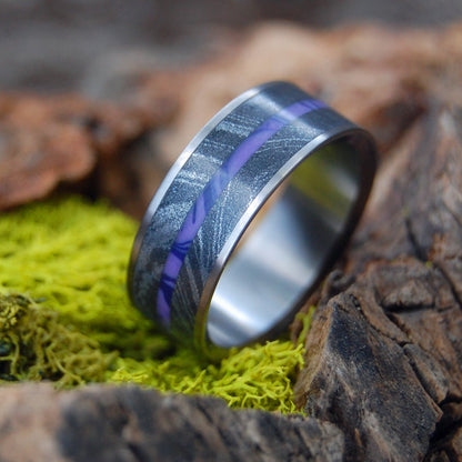 Fjord | Men's Charoite Stone, Black Silver & Mokume Gane Wedding Ring - Minter and Richter Designs