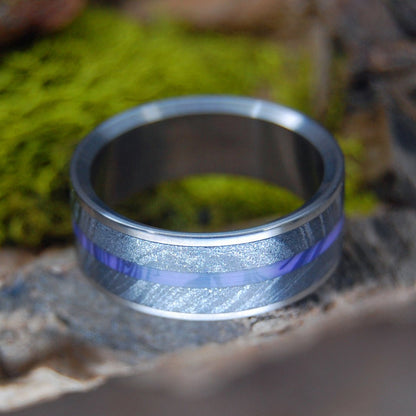 Fjord | Men's Charoite Stone, Black Silver & Mokume Gane Wedding Ring - Minter and Richter Designs