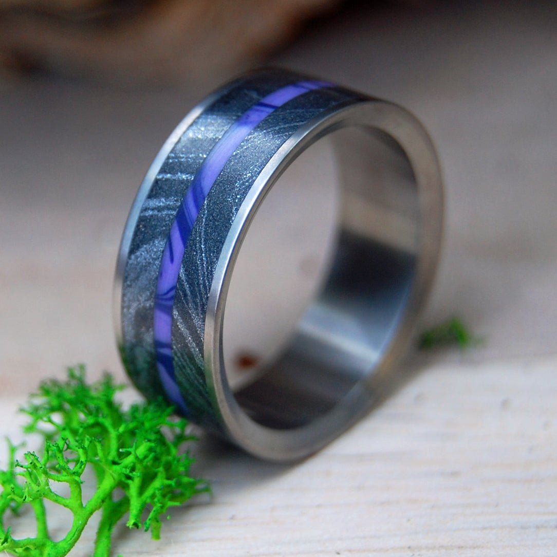 Fjord | Men's Charoite Stone, Black Silver & Mokume Gane Wedding Ring - Minter and Richter Designs