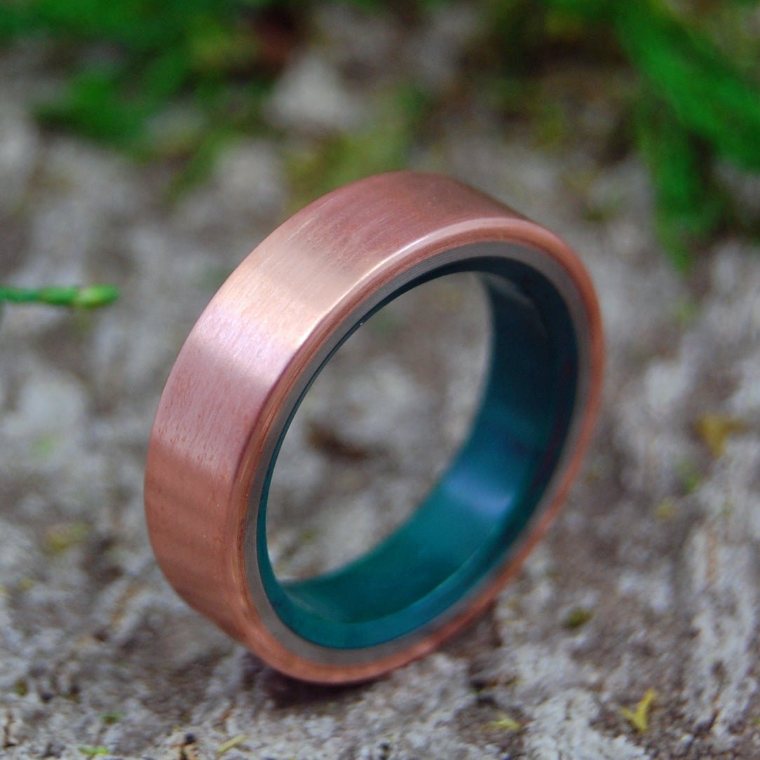 Flat Copper Moxie | Men's Jade, Copper & Titanium Wedding Ring - Minter and Richter Designs