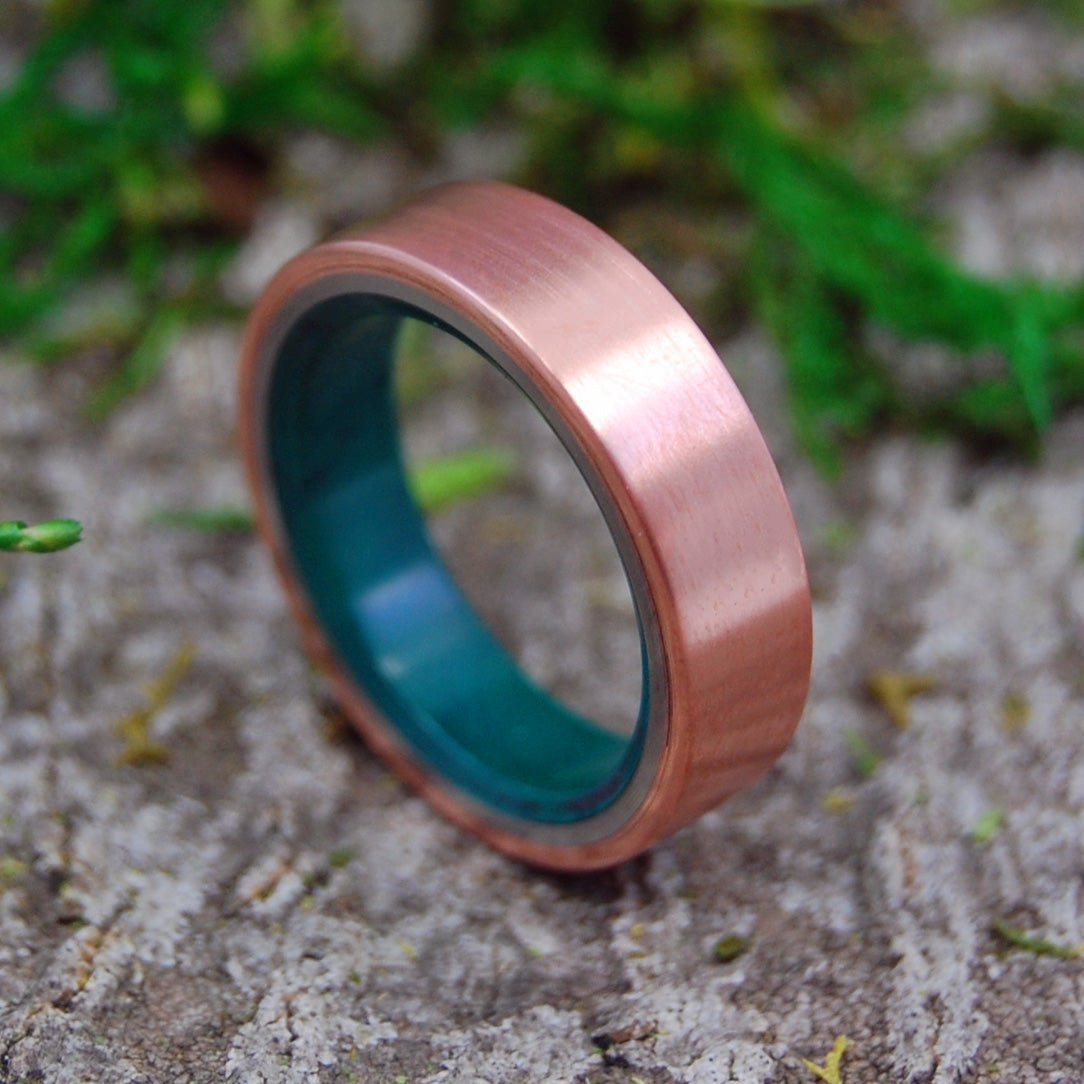 Flat Copper Moxie | Men's Jade, Copper & Titanium Wedding Ring - Minter and Richter Designs