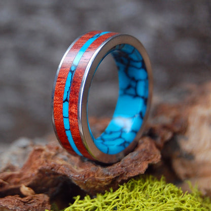 Flat In The Midst Of The Waters | Men's Bloodwood, Turquoise & Titanium Wedding Ring - Minter and Richter Designs