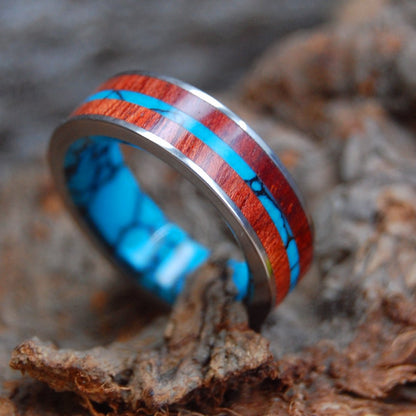 Flat In The Midst Of The Waters | Men's Bloodwood, Turquoise & Titanium Wedding Ring - Minter and Richter Designs