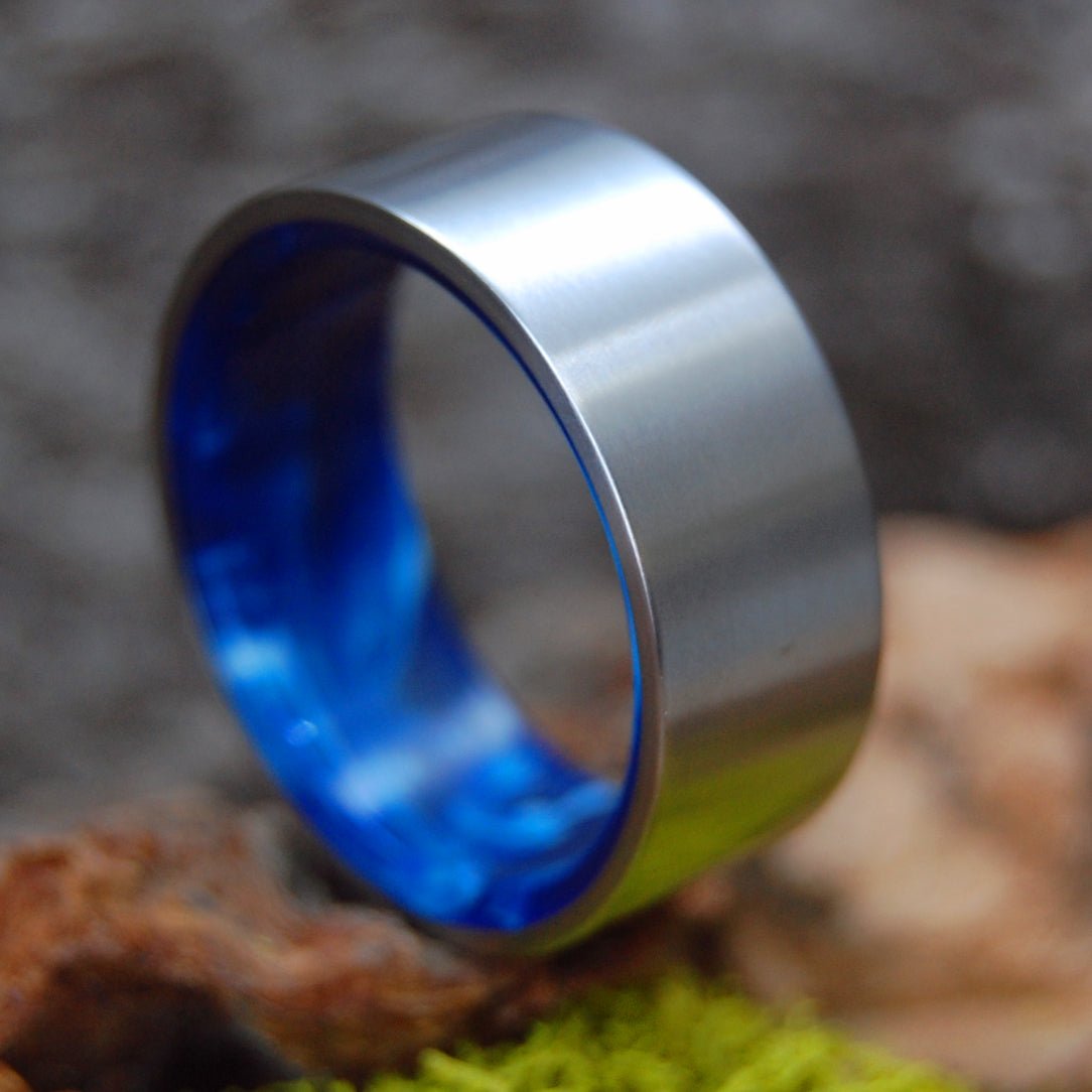 Flat Swirling Sea | Men's Vintage Blue Resin & Titanium Wedding Ring - Minter and Richter Designs