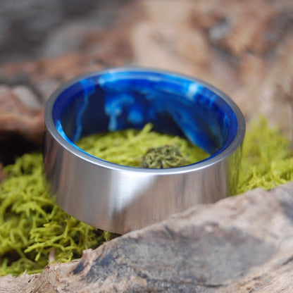 Flat Swirling Sea | Men's Vintage Blue Resin & Titanium Wedding Ring - Minter and Richter Designs