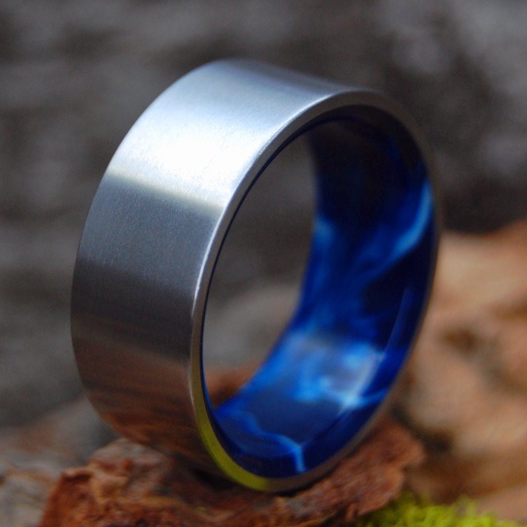 Flat Swirling Sea | Men's Vintage Blue Resin & Titanium Wedding Ring - Minter and Richter Designs