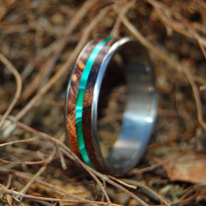 Flyer | Men's Green Vintage Resin, Dark Maple Wood & Titanium Wedding Ring - Minter and Richter Designs