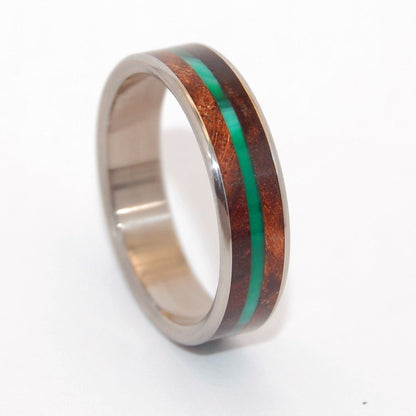 Flyer | Men's Green Vintage Resin, Dark Maple Wood & Titanium Wedding Ring - Minter and Richter Designs