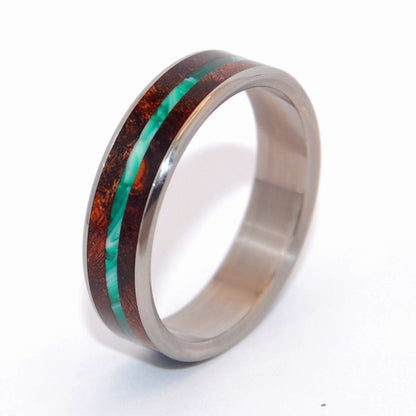 Flyer | Men's Green Vintage Resin, Dark Maple Wood & Titanium Wedding Ring - Minter and Richter Designs