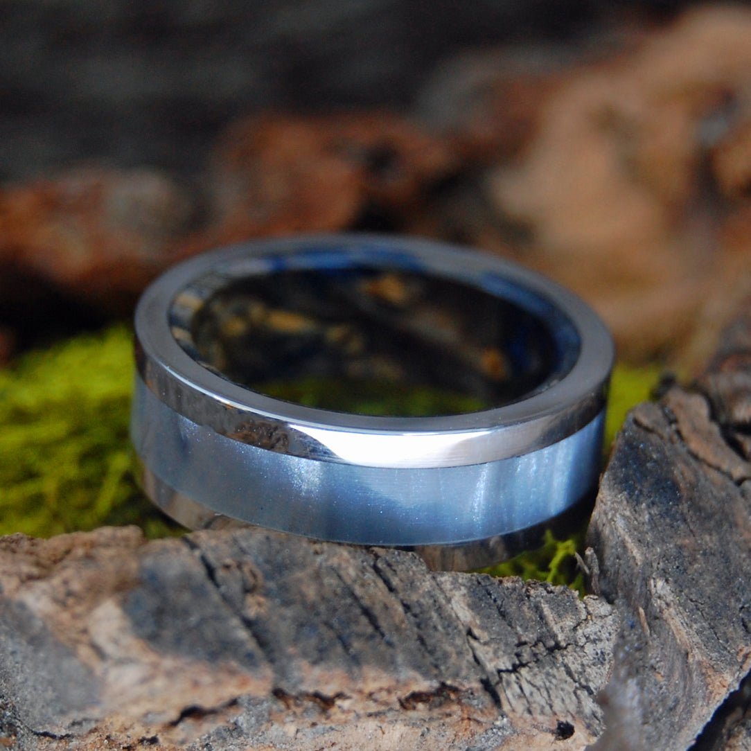 Fog Mountain | Men's Blue Box Wood, Gray Marbled Resin & Titanium Wedding Ring - Minter and Richter Designs