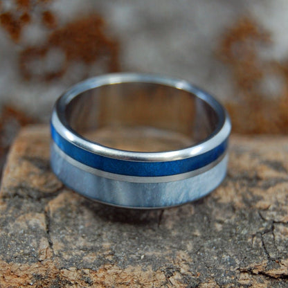 Fog Rising | Men's Gray Pearl, Aqua Resin & Titanium Wedding Ring - Minter and Richter Designs