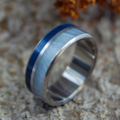 Fog Rising | Men's Gray Pearl, Aqua Resin & Titanium Wedding Ring - Minter and Richter Designs