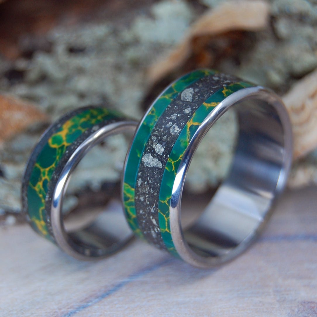 Fool For Love I & Ii | Fools Gold & Egyptian Jade - Unique Wedding Ring Set - Minter and Richter Designs