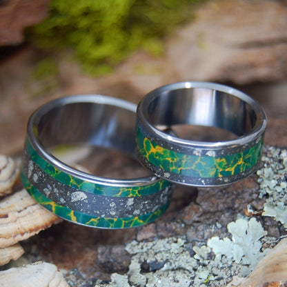 Fool For Love I & Ii | Fools Gold & Egyptian Jade - Unique Wedding Ring Set - Minter and Richter Designs