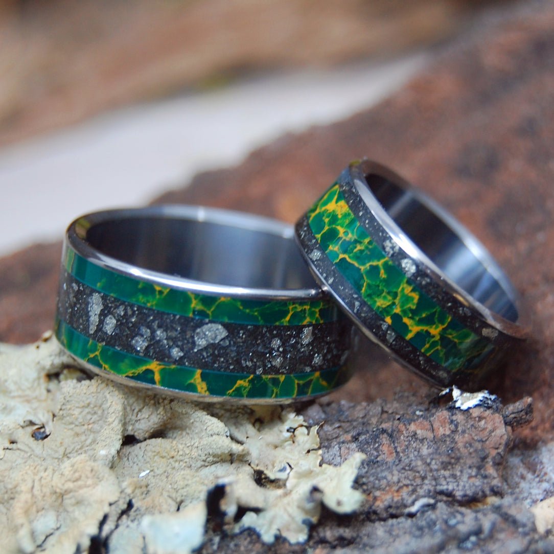 Fool For Love I & Ii | Fools Gold & Egyptian Jade - Unique Wedding Ring Set - Minter and Richter Designs