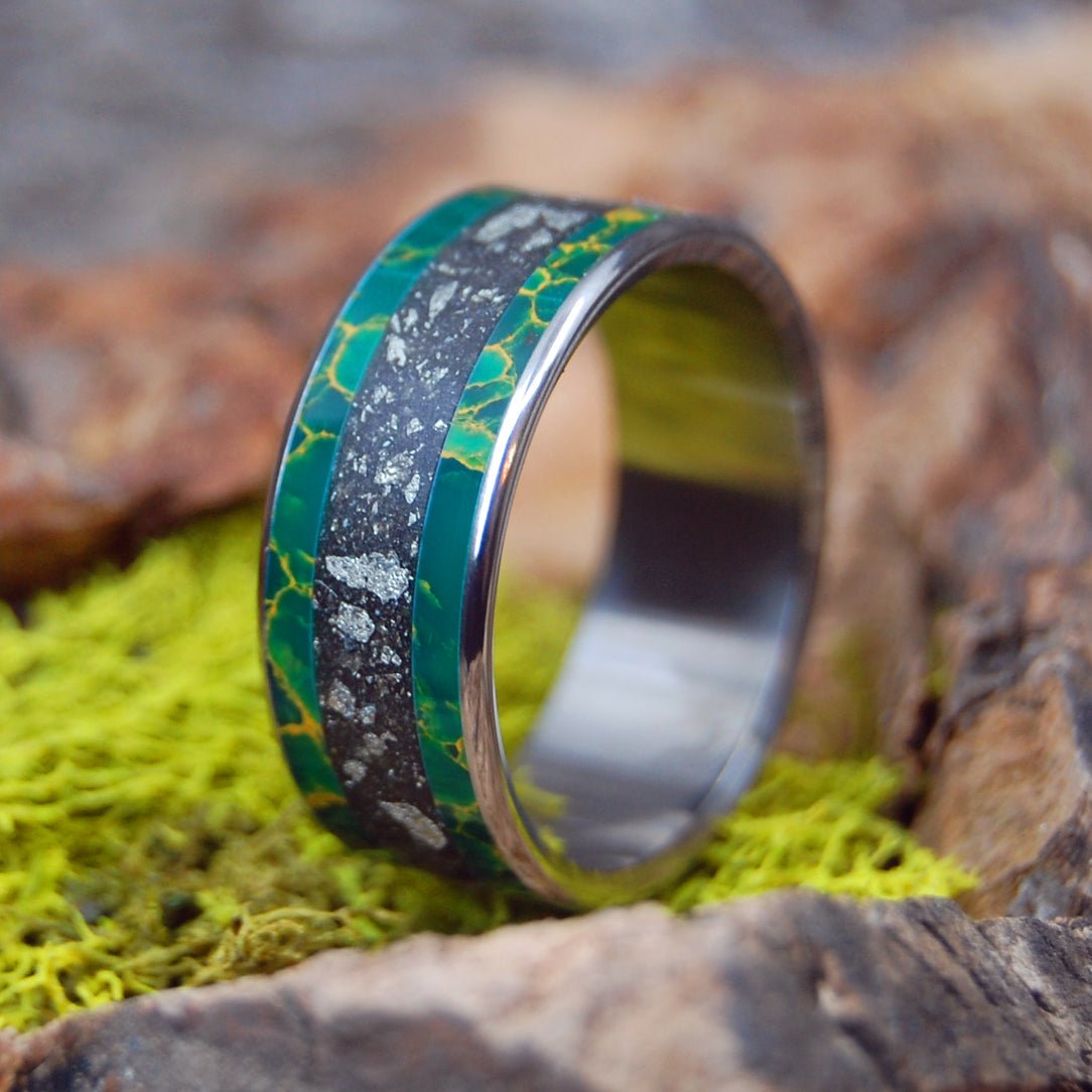 Fool For Love I | Men's Fools Gold, Egyptian Jade & Titanium Wedding Ring - Minter and Richter Designs