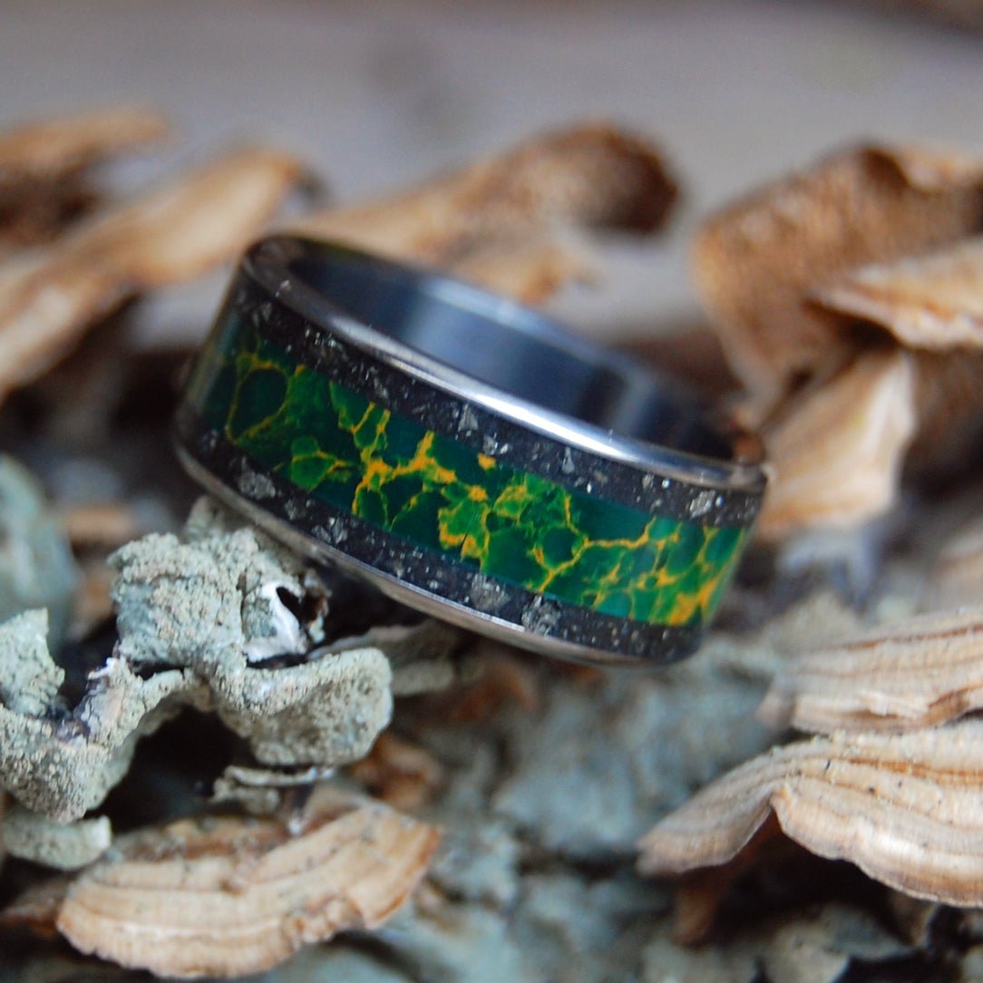 Fool For Love Ii | Men's Fools Gold, Egyptian Jade & Titanium Wedding Ring - Minter and Richter Designs