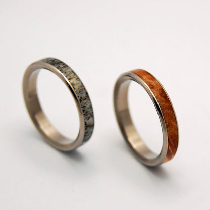 Forest Friends | Moose Antler & Maple Wood - Wooden Wedding Ring Set - Minter and Richter Designs