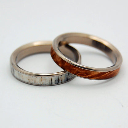 Forest Friends | Moose Antler & Maple Wood - Wooden Wedding Ring Set - Minter and Richter Designs