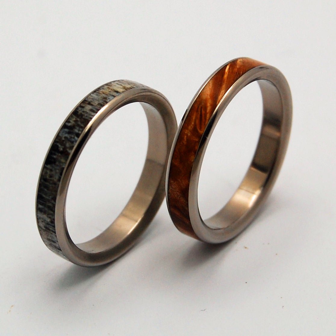 Forest Friends | Moose Antler & Maple Wood - Wooden Wedding Ring Set - Minter and Richter Designs