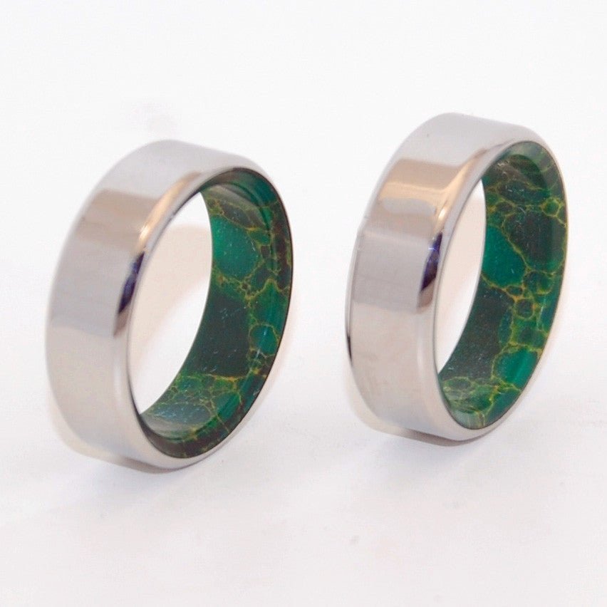 Forever By My Side | Jade Stone & Titanium Wedding Ring Set - Minter and Richter Designs