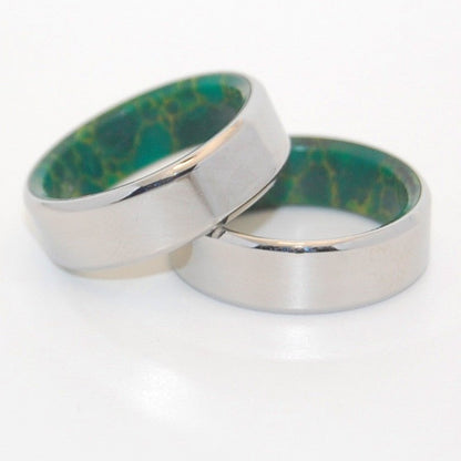 Forever By My Side | Jade Stone & Titanium Wedding Ring Set - Minter and Richter Designs