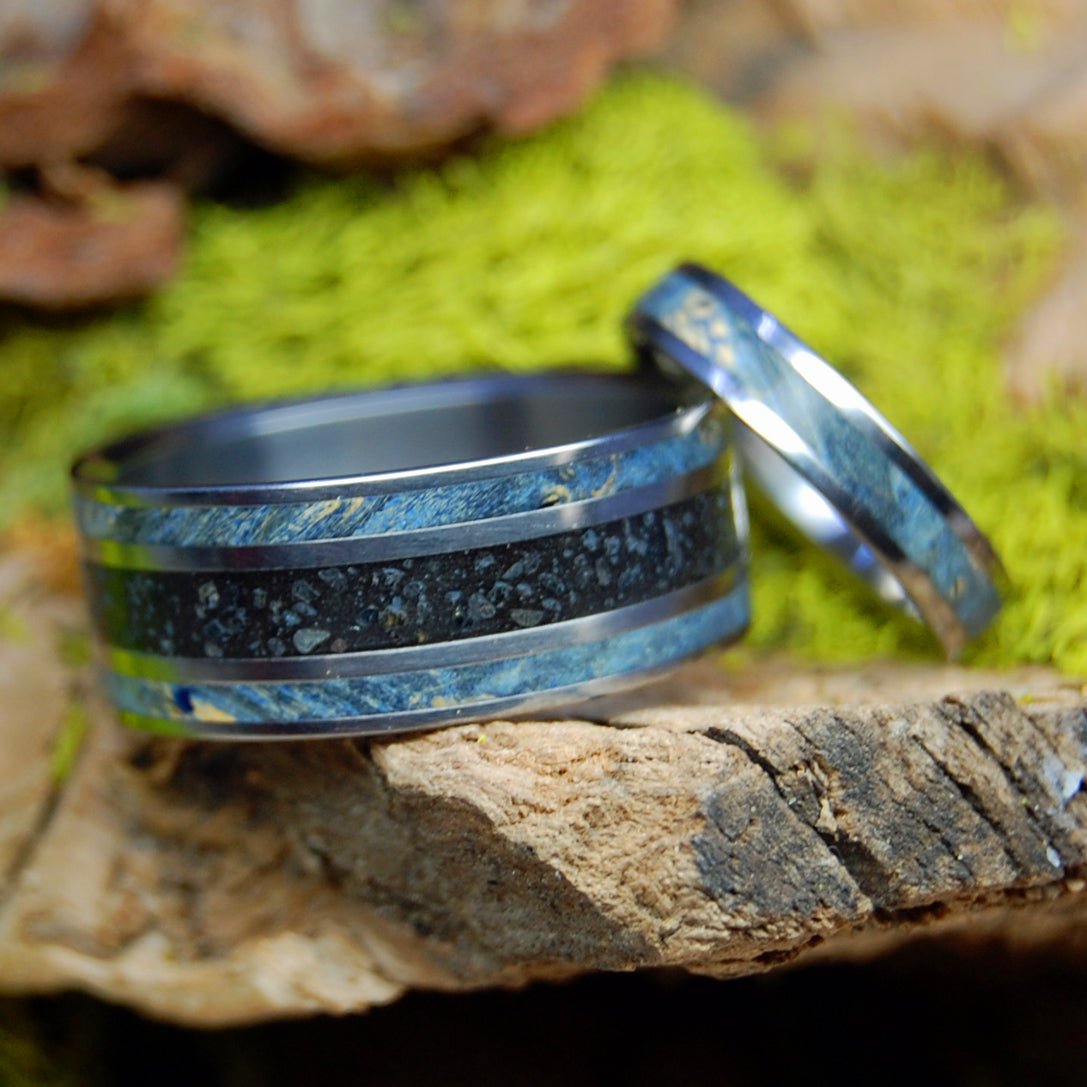 Freyja & Blue | Icelandic Volcanic Beach Sand And Lava - Unique Wedding Rings - Minter and Richter Designs