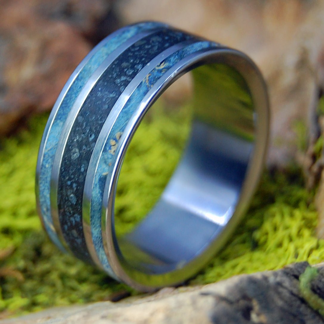 Freyja | Men's Beach Sand, Lava & Wood Titanium Wedding Ring - Minter and Richter Designs