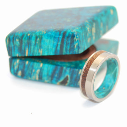 Further Than Stars | Men's Hawaiian Koa Wood, Turquoise Box Elder & Titanium Wedding Ring - Minter and Richter Designs