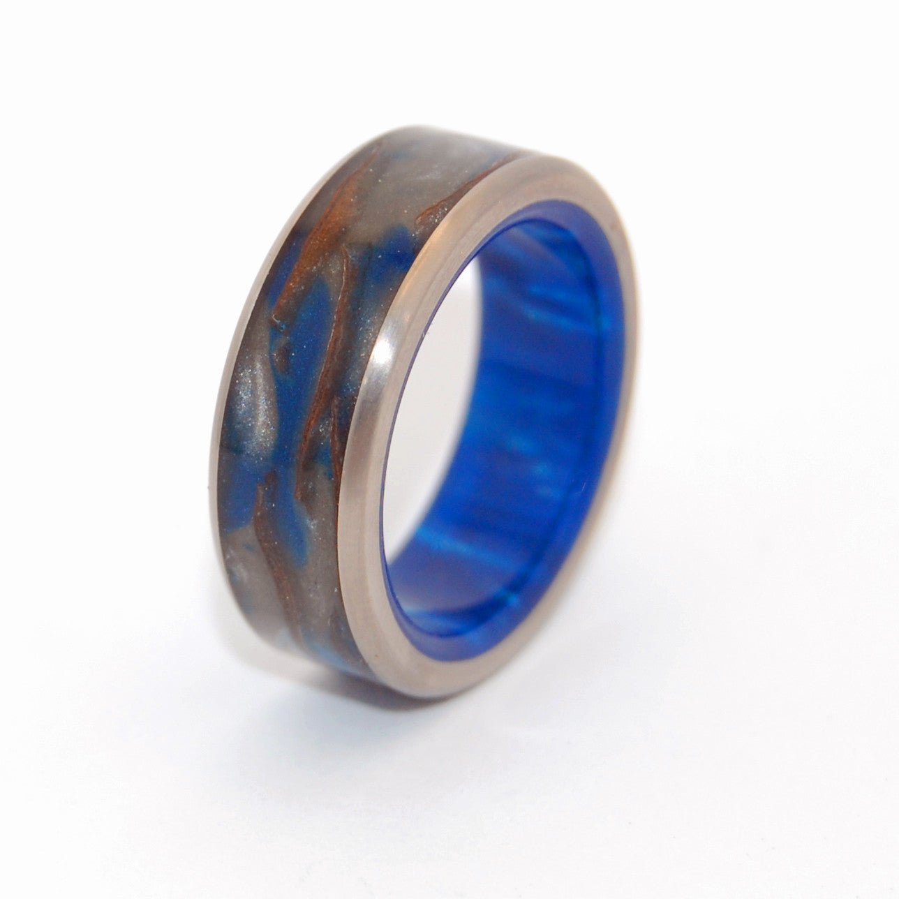 Galactic Love | Men's Pine Cone, Blue Resin & Titanium Wedding Ring - Minter and Richter Designs