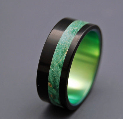 Galway | Men's Green Box Elder, Black Resin & Titanium Wedding Ring - Minter and Richter Designs