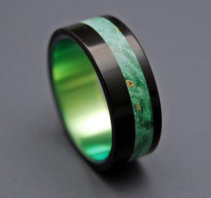 Galway | Men's Green Box Elder, Black Resin & Titanium Wedding Ring - Minter and Richter Designs