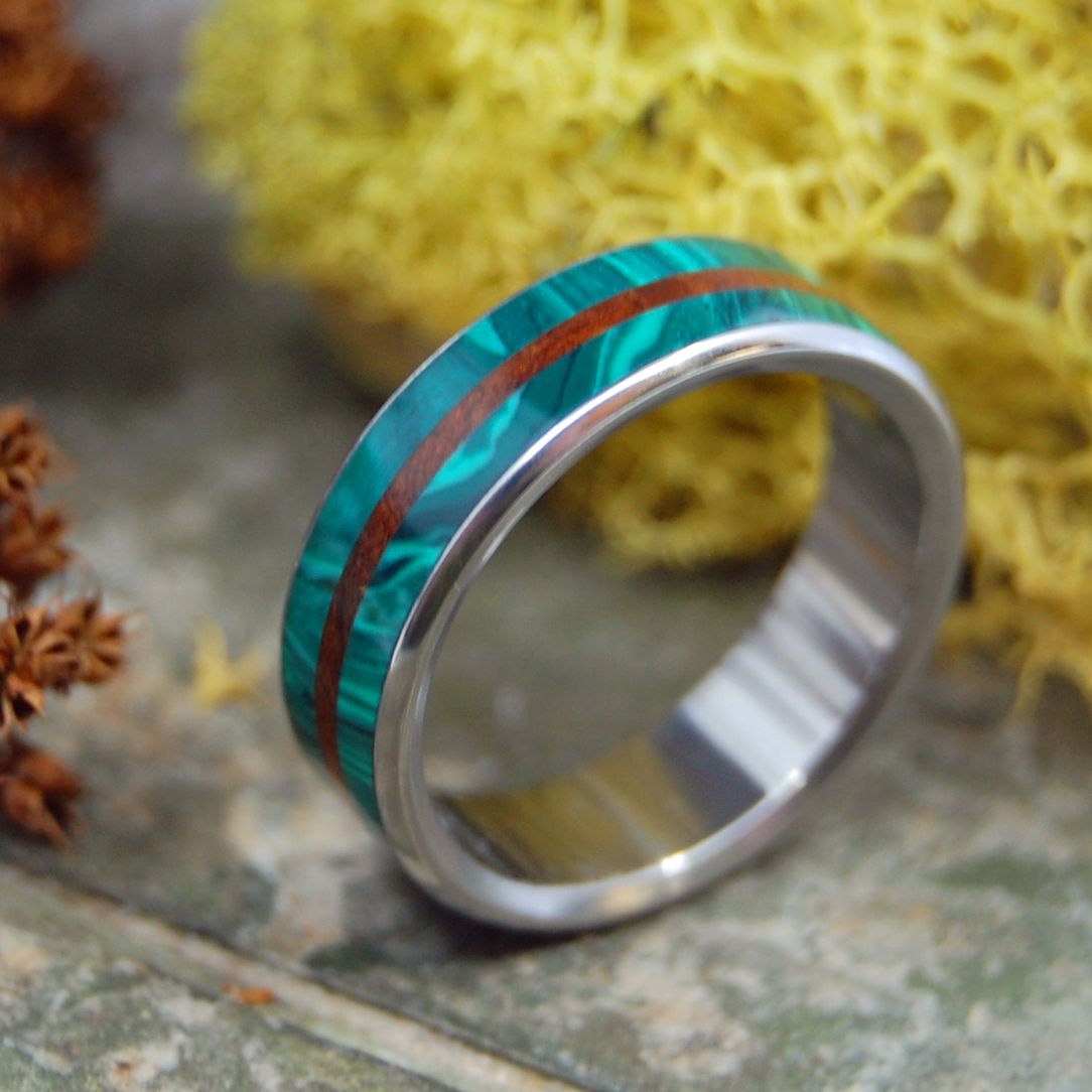 Gathering Moss | Men's Green Malachite, Desert Ironwood & Titanium Wedding Ring - Minter and Richter Designs