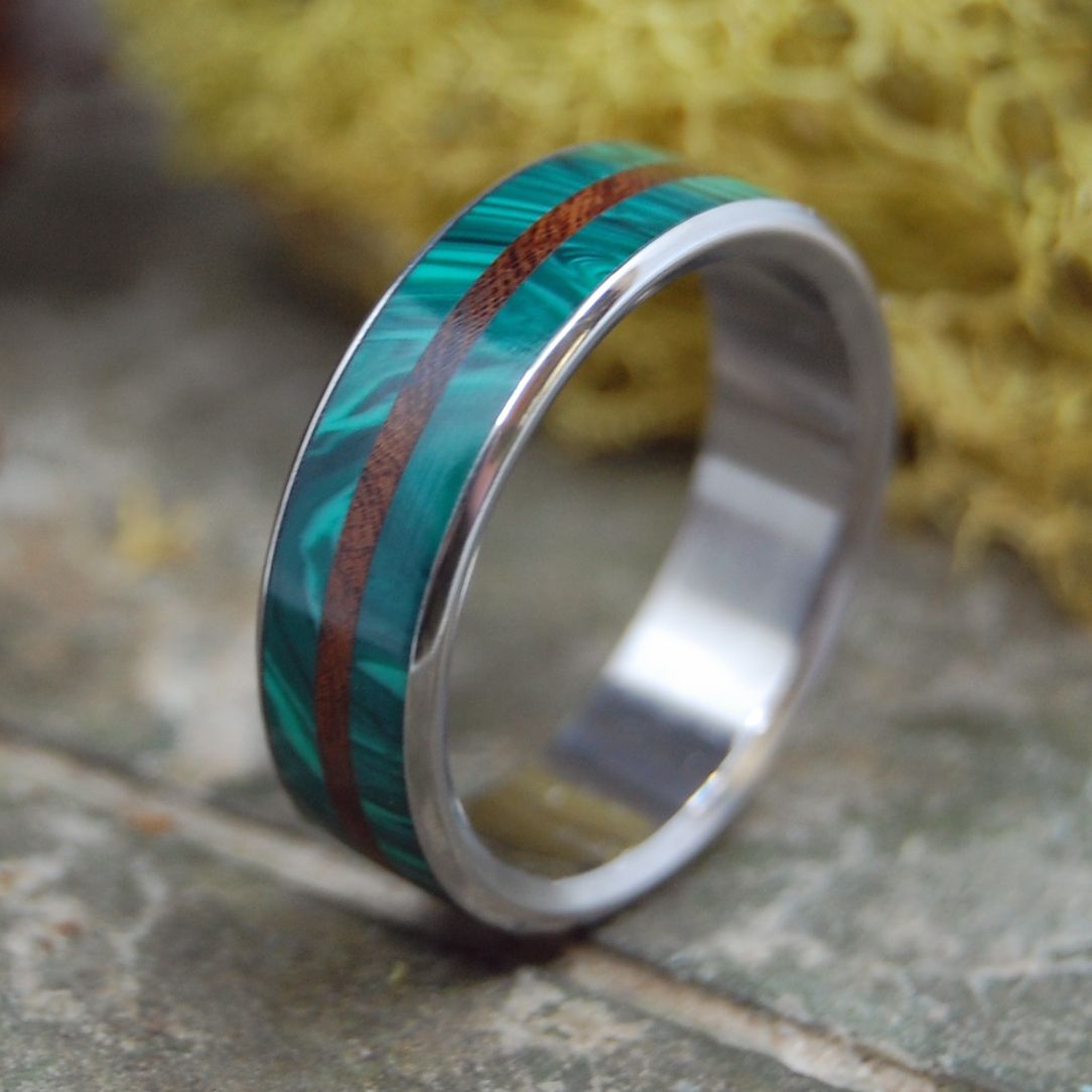 Gathering Moss | Men's Green Malachite, Desert Ironwood & Titanium Wedding Ring - Minter and Richter Designs