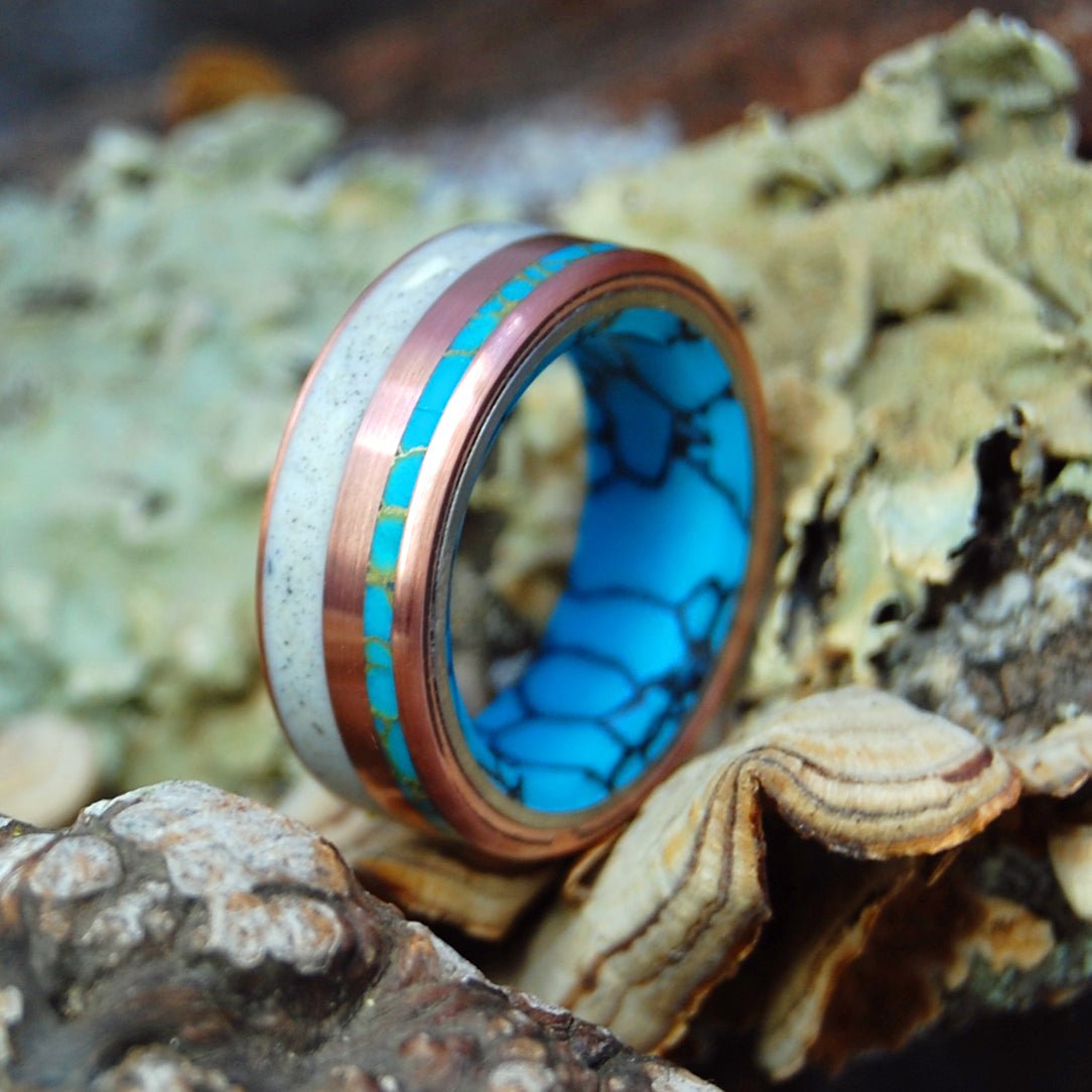 Glacial Relic | Men's Woolly Mammoth Tusk, Copper, Turquoise & Titanium Wedding Ring - Minter and Richter Designs