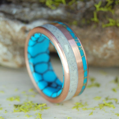 Glacial Relic | Men's Woolly Mammoth Tusk, Copper, Turquoise & Titanium Wedding Ring - Minter and Richter Designs