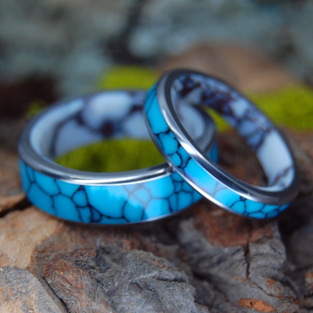 Glory To The Brave | Turquoise And Wild Horse Jasper Stone - His & Hers Wedding Band Set - Minter and Richter Designs