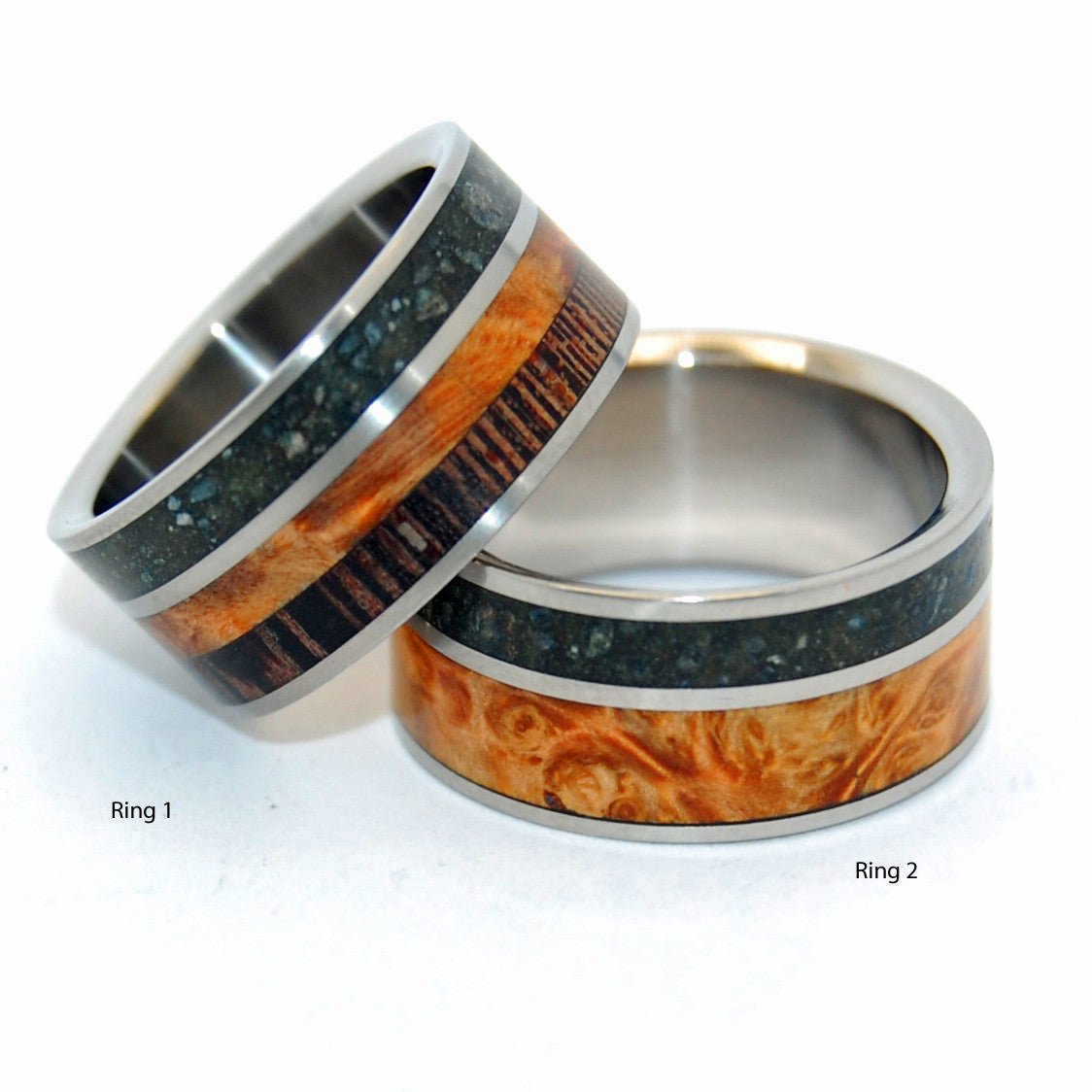 Go Forth | Beach Sand & Golden Box Elder Wood Wedding Ring - Minter and Richter Designs