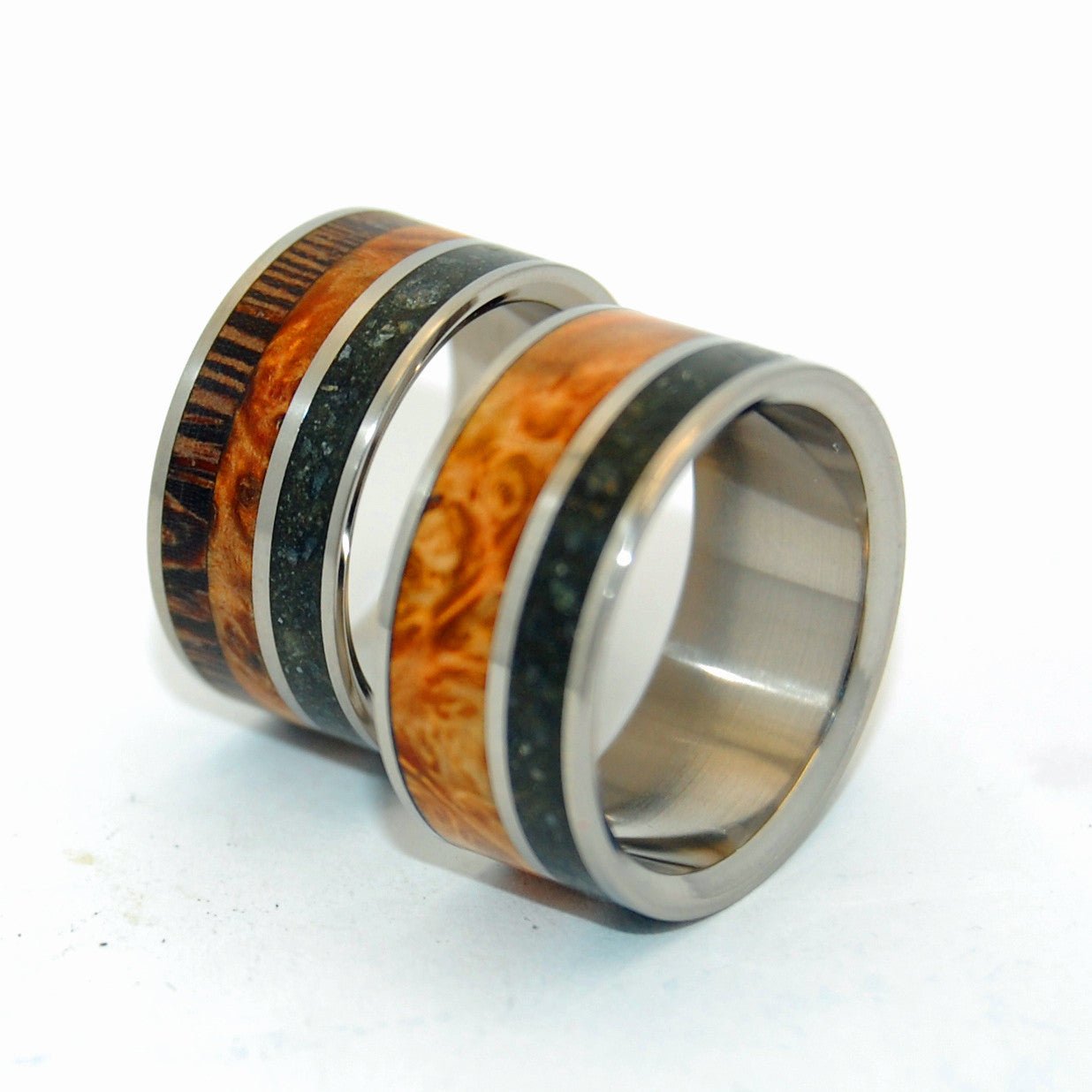 Go Forth | Beach Sand & Golden Box Elder Wood Wedding Ring - Minter and Richter Designs