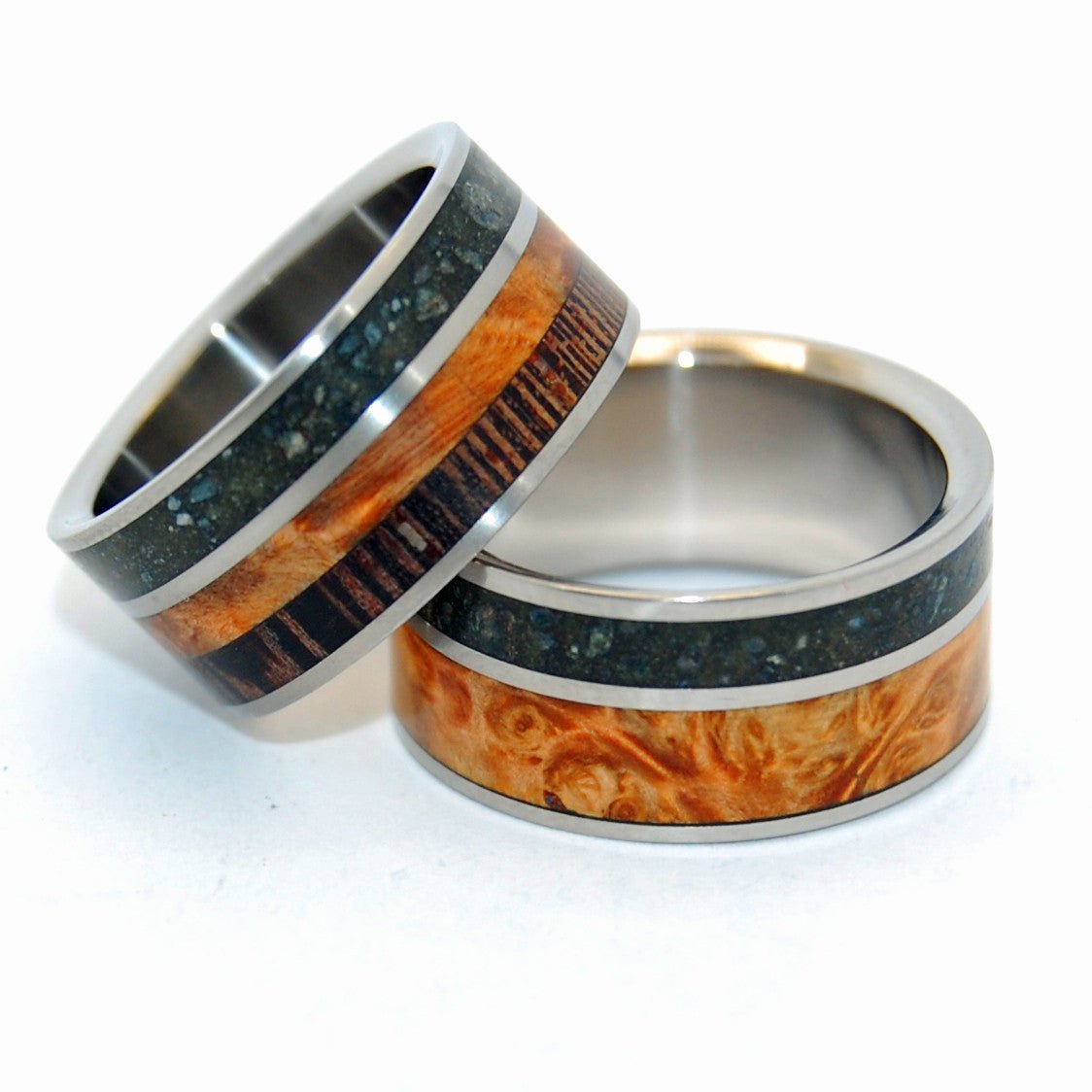 Go Forth | Beach Sand & Golden Box Elder Wood Wedding Ring - Minter and Richter Designs