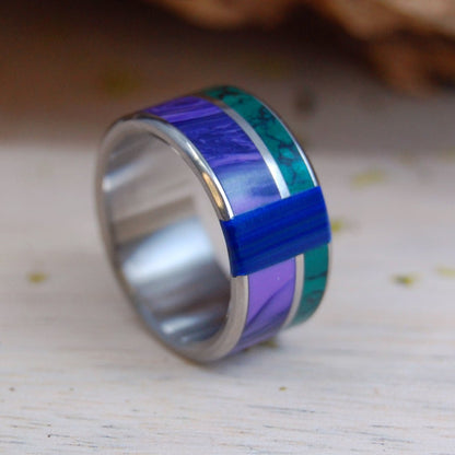 Go With You Anywhere | Men's Charoite, Banded Azurite Malachite, Jade & Titanium Wedding Ring - Minter and Richter Designs