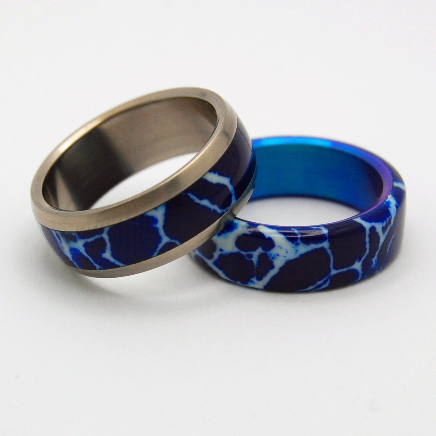 Goblin Ore Drop | Cobalt Stone Titanium Wedding Ring Set - Minter and Richter Designs